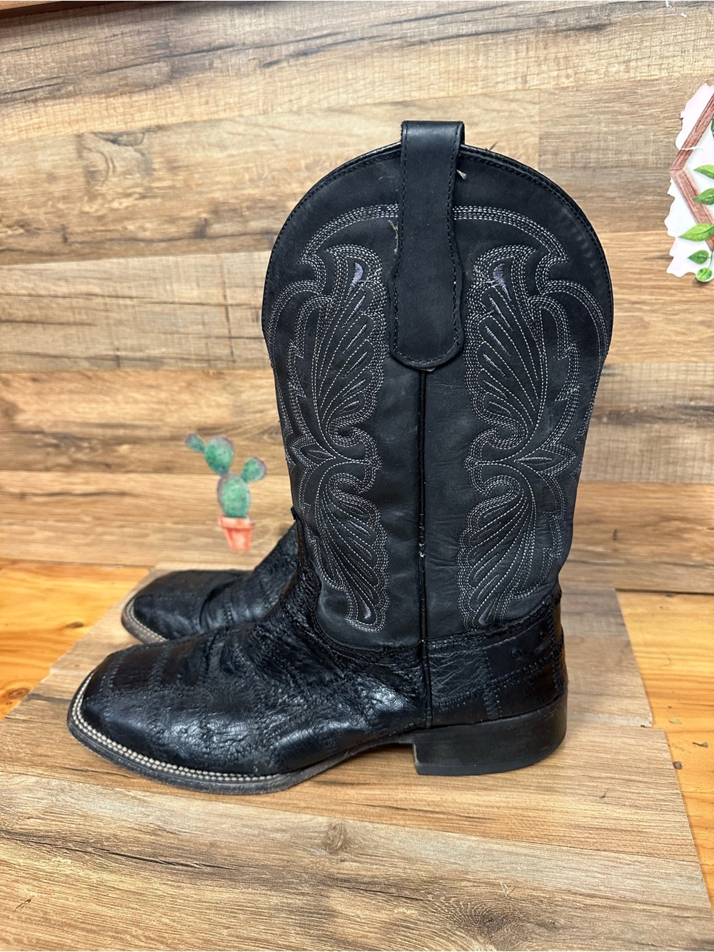 Circle G ostrich leather men’s western cowboy boots square toe size 9 EE black - Picture 4 of 9
